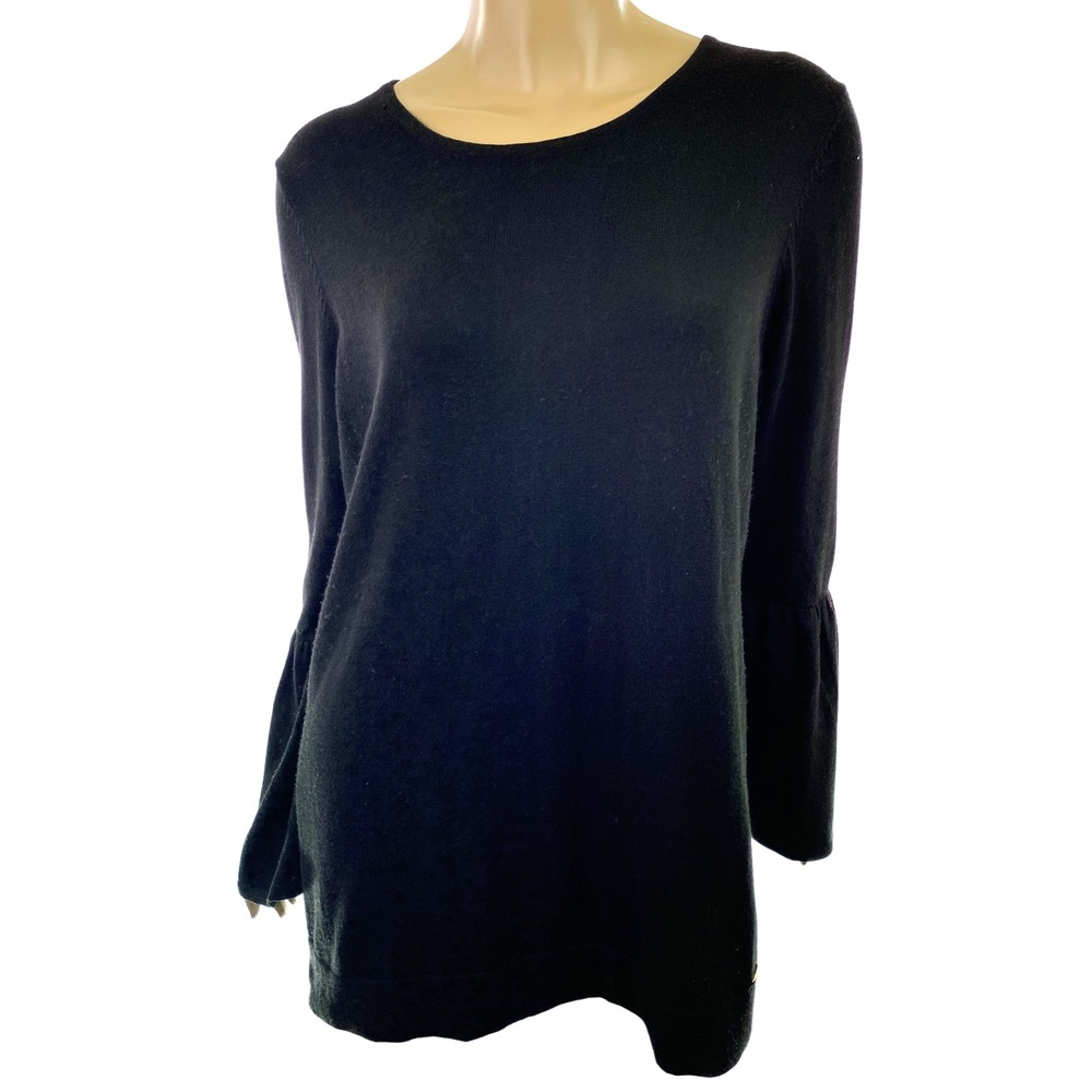 Calvin Klein Black Sweater Long Flutter Sleeve Pullover Size L Polyester/Nylon